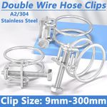 Double Wire Hose Clips - A2 Stainless Steel, Pond Pipe Fitting Pump 9mm-300mm