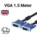 VGA Cable Male To Male 1.5m PC Monitor TV LCD PLASMA 15 Pin HD SVGA LEAD UK