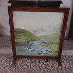 Vintage 2-in-1 Wooden Fire Screen Table | Hand-Painted Landscape