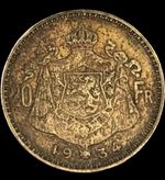 1934 Belgium Silver 20 Francs Coin .680 Silver King Albert I