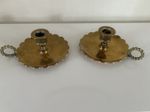 Vintage Pair Brass Chamberstick Bedside Candleholder Candle Stick Holder x 2