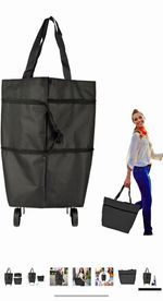 Foldable Black Shopping Trolley Bag, Soft Plastic, Modern, Upright 2 Wheels