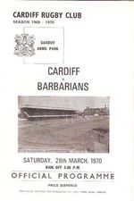 CARDIFF v BARBARIANS 1970 RUGBY PROGRAMME