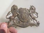 Victorian Brass Plaque Old Safe Antique British Coat of Arms Lion Shield