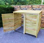 Double Wheelie Bin Store - FSC® Certified Wood, Free Handles for Lids and Doors
