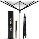 HEFTMAN 4 Arm Rotary Washing Line Black Heavy Duty Outdoor Clothes Dryer 45m