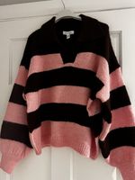 Wild Flower Womens Wool Knit Jumper Pink/Brown Striped Collared Jumper