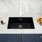 JASSFERRY Black Composite Quartz Kitchen Sink Inset Single Deep Bowl 575x465 mm