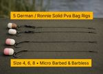 5x Solid PVA Bag Rigs | Ronnie/Spinner or German | Korda Materials | Size 4-6-8
