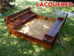 Lacquered Sandbox GARDEN SQUARE - SANDPIT WITH WOODEN LID & SEATS + agrifiber  