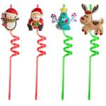 2pcs Reusable Christmas Party Straws - Santa, Elf, Tree & Rudolph Designs