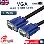 3m VGA Cable SVGA 15 Pin PC Computer Monitor LCD Extension Male to Male Lead UK