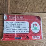 2012 Swansea V Manchester United Premier league used Ticket Stub Rare