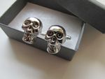 Handmade Silvertone Skull Halloween Pirate Goth Inspired Cufflinks Boxed