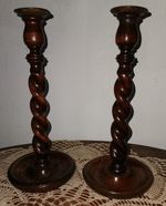 Pair of Vintage Oak Barley Twist Candlesticks 12"
