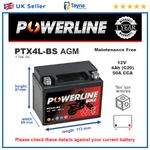 Powerline YT4LBS 12v Motorbike Motorcycle Quad Bike Battery Replaces YT4L-BS YT4