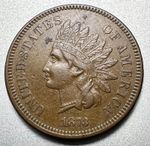 1873  CLOSED 3  INDIAN CENT  XF/AU  BETTER DATE  #2084