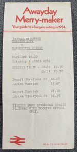 Norwich City v Manchester United 6.4.1974 Rail Ticket Details
