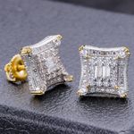 14k Gold Plated Real Hip Hop Men's Earrings Large Square Kite Baguette Iced CZ