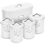 HEFTMAN Kitchen Storage Canister Coffee Sugar Bread Airtight 5 Piece Set White