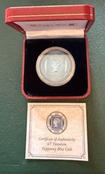 2000 Gibraltar 5 Pounds Titanium Tuppenny Blue Coin In Case Of Issue With COA