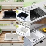 HOROW Granite Composite Kitchen Sink Single Bowl Black or White 45*40/57/60 cm