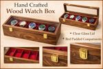 Handmade Wooden Watch Box – 5 Slot Display Case – Glass Lid – Luxury Storage