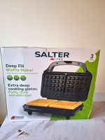 Salter Deep Fill Waffle Maker 2 Waffles Non-Stick Auto Temp 1200W Black