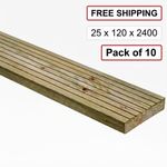 10x Pressure Treated Decking Boards 2.4m 25x120mm Timber Softwood Garden Planks
