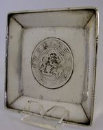 RARE CHINESE EXPORT STERLING SILVER ONE YEN JAPANESE COIN DISH ANTIQUE c1910