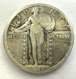 1918 (P) USA Standing Liberty Quarter Coin, Silver 0.9, 24.26mm, F Fine