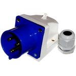 32 Amp Appliance Inlet 3 Pin 230V Blue IP44 Surface Mount Plug 32 A 2P+E