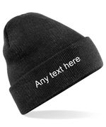 Personalised beanie hat cap- embroidered with your choice of text.