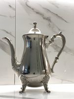 Vintage Silver Plated Coffee Pot Footed TeaPot Ornate Handle Lid Victorian Style