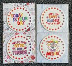 Set of 4 Round Acrylic Inspirational Quote Coasters, White/Multicolour