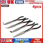 4Pcs 11" Long Needle Nose Pliers - Bent & Straight Reach Curved Tool Set