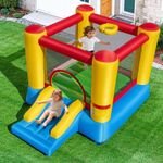 Kids Castle Slide Bouncer with Basketball Rim & 550W Blower