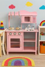 Kids wooden kitchen by Kiddikitchens in white or pink plus optional kitchen set