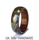 Damascus Steel Ring Band 8mm HANDMADE Rosewood Inlay Men Wedding Ring ALL SIZES