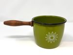 VTG Country Cookery Enamel Fondue Pot Vintage Green With Green Handle - Floral