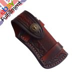 4in Folding Knife Holder Sheath Leather Storage Pouch + Snap Closure Belt Loop