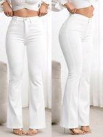 Flexra Women's White Flare Jeans Elegant Summer Casual Everyday Office wear