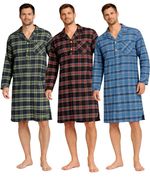 Mens Brushed Cotton Nightshirt Tartan Check Long Sleeve Sleep Shirt M-5XL