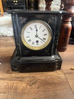 Medium sized antique slate and marble timepiece mantle clock in working order