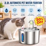2026 Cat Water Fountain for Drinking, 2.2L Stainless Steel Cat Fountain Faucet