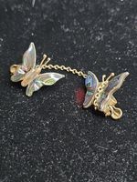 Vintage 925 Sterling Silver Butterfly Tie Pin, Scarf Clip Alalone 