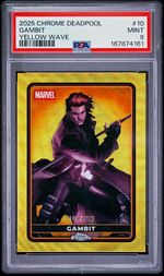 Topps 2025 Chrome Deadpool Gambit #10 Yellow Wave 104/399 PSA 9