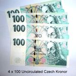 4 x 100 Czech Korun, Kronor Uncirculated Bank Notes 2018 Consecutive No's