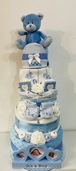 LUXURY 5 TIER BLUE BOY NAPPY CAKE BABY SHOWER MATERNITY  LEAVE GIFT