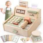 Wooden Cash Register Kids, Wooden Play Cash Register Kids Cash Register with Scanner Shop Toys...